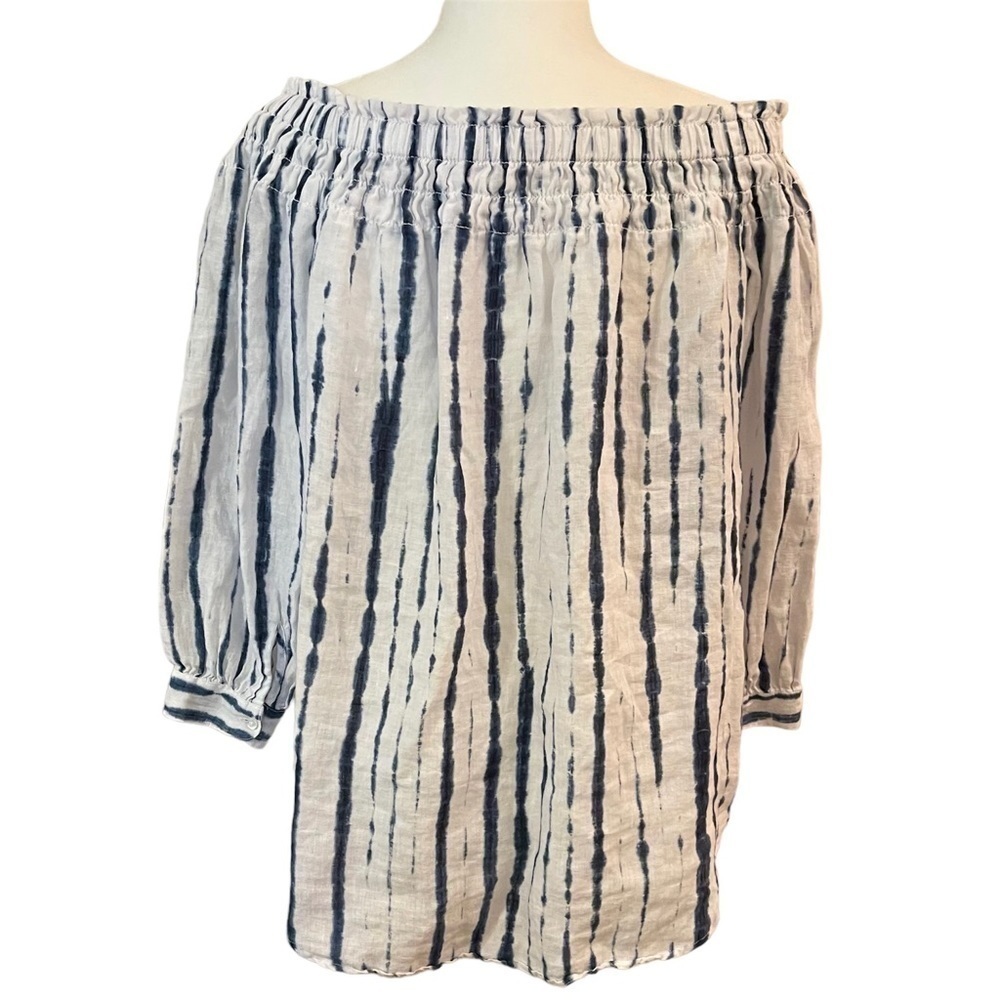 Women’s POLO by RALPH LAUREN Off Shoulder Blue White Striped Top - Picture 3 of 4